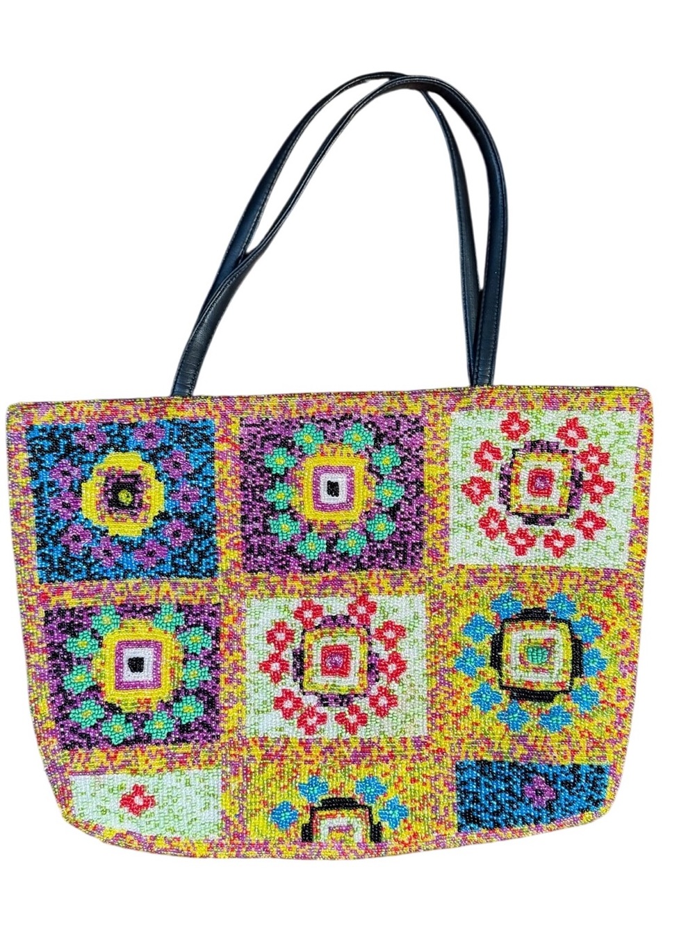 Christiana Multicolor Beaded Tote Bag - Vibrant Granny Square Design